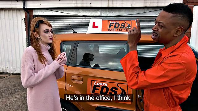 Watch how this bald chick in socks goes wild on a mechanic's big cock