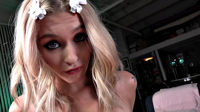 Cockwanking inked and pierced GF oiled jerk POV dong