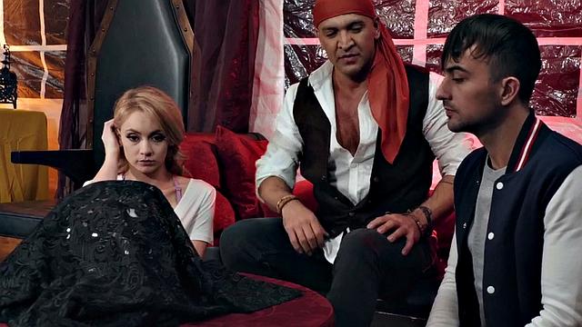 Kinky threesome with nympho slut and two bi dudes