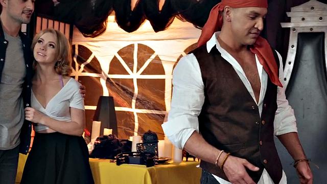 Kinky threesome with nympho slut and two bi dudes