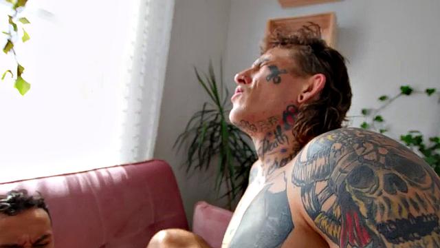 Ink deepthroat jock barebacked by his inked BF