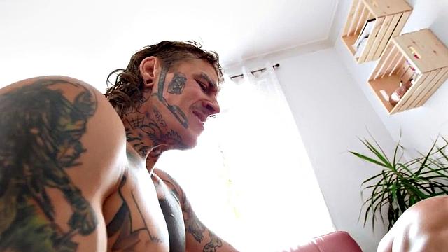 Ink deepthroat jock barebacked by his inked BF