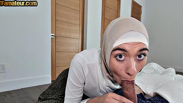 Real bigtitted hijab babes 3way after blowjob
