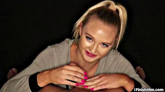 Teasing 21yo slut sucks dick passionately in POV