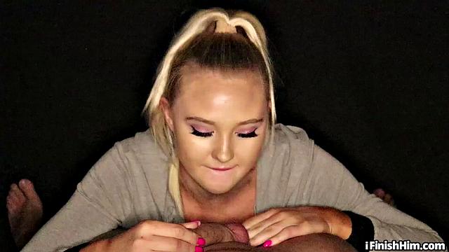 Teasing 21yo slut sucks dick passionately in POV