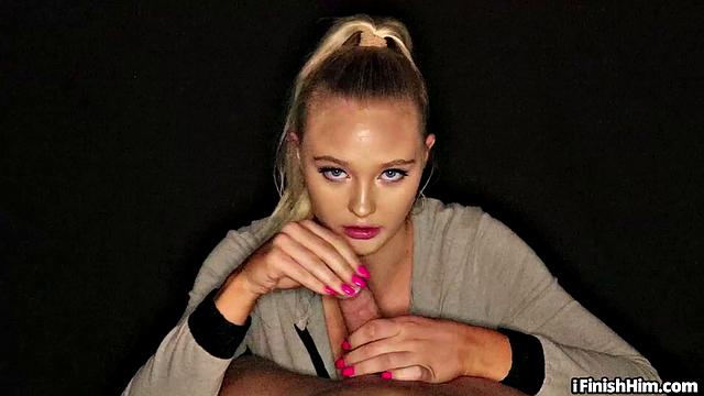 Teasing 21yo slut sucks dick passionately in POV