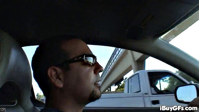 Horny brunette teasing and getting touched outdoors