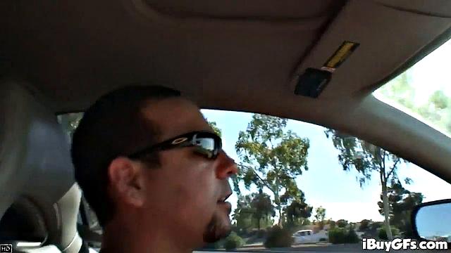 Horny brunette teasing and getting touched outdoors