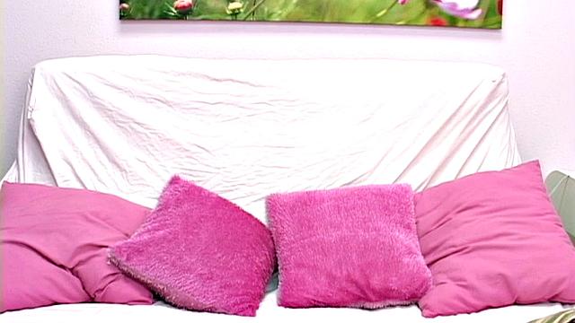 Horny blonde humping her pink cushion
