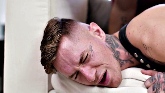 Leather harness bottom barebacked in asshole by BF