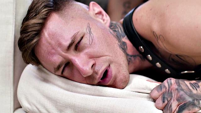 Leather harness bottom barebacked in asshole by BF