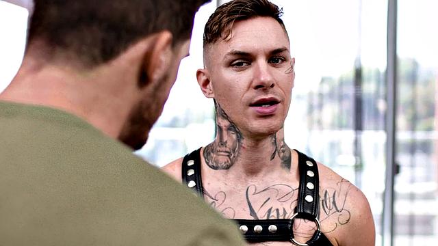 Leather harness bottom barebacked in asshole by BF