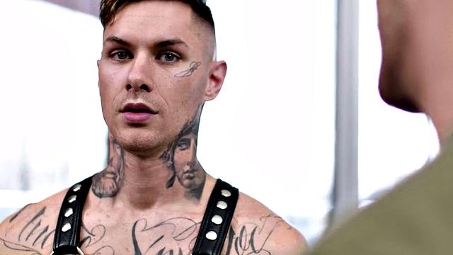 Leather harness bottom barebacked in asshole by BF