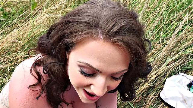 Tattooed Brit babe with big tits takes it hard in the car