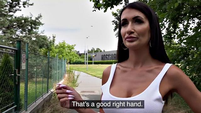 Busty MILF gets pounded doggystyle in public outdoors