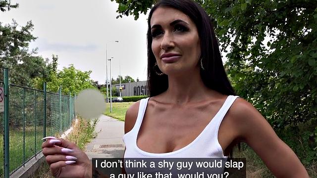 Busty MILF gets pounded doggystyle in public outdoors