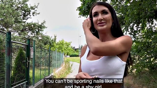 Busty MILF gets pounded doggystyle in public outdoors