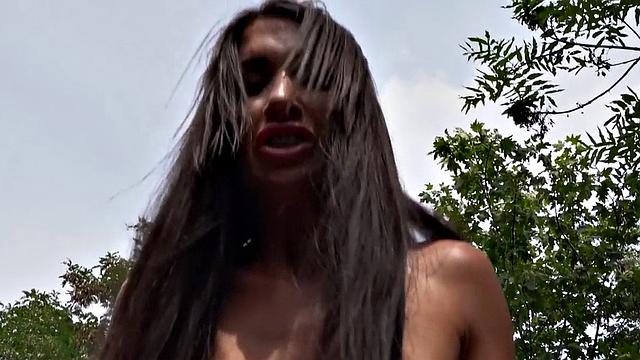 Busty MILF gets pounded doggystyle in public outdoors