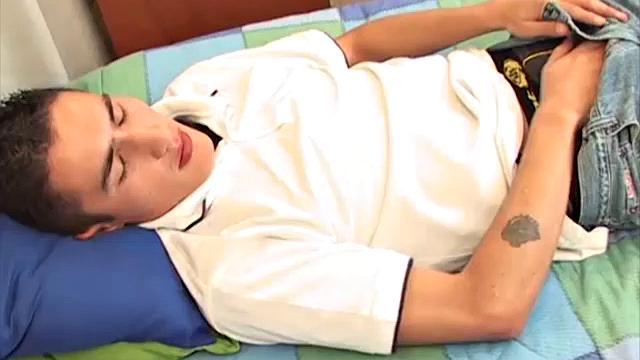 This Latino baggy boy strips and shows us his virgin asshole. Junior fingers himself and strokes his hard cock.