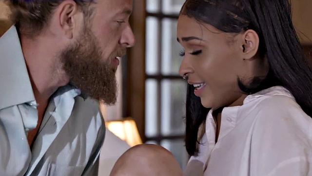 Greedy Black babe with small boobies deepthroats cock