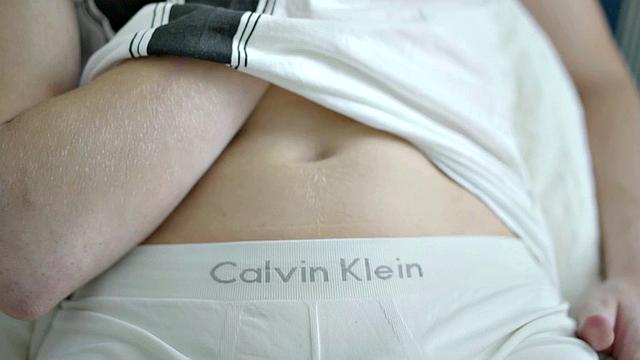 Handsome stud wanking thick cock after teasing