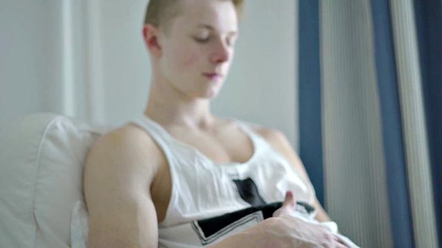 Handsome stud wanking thick cock after teasing