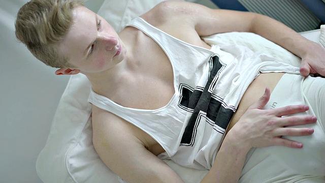 Handsome stud wanking thick cock after teasing