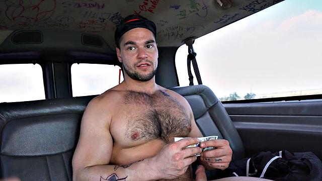 Tricked stud fucks gay jock in pickup bus till facial
