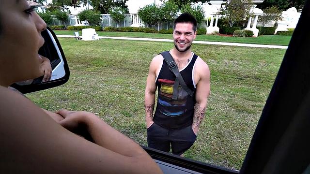 Tricked stud fucks gay jock in pickup bus till facial