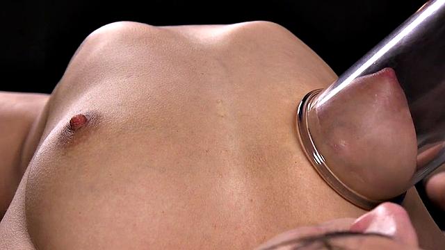 Sub with vacuum tits suffers pulling hairs off her muff