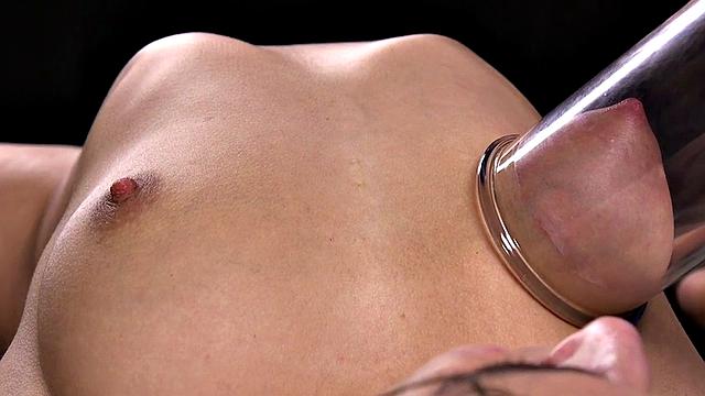 Sub with vacuum tits suffers pulling hairs off her muff