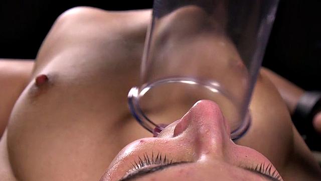 Sub with vacuum tits suffers pulling hairs off her muff