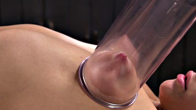 Sub with vacuum tits suffers pulling hairs off her muff