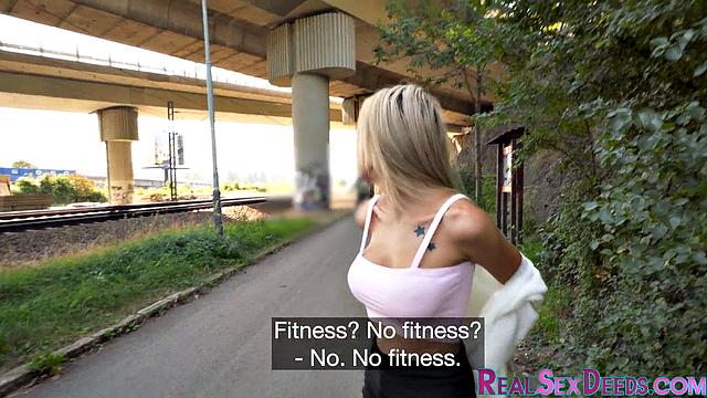 Busty blonde spreads cunt for cash