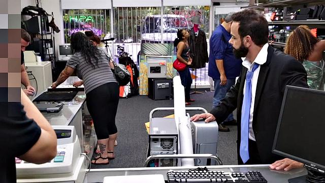 Real suited gay fucks the ass of pawnshop owner in office