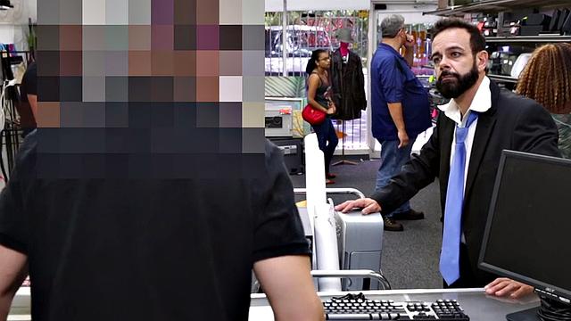 Real suited gay fucks the ass of pawnshop owner in office