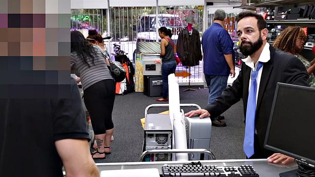 Real suited gay fucks the ass of pawnshop owner in office