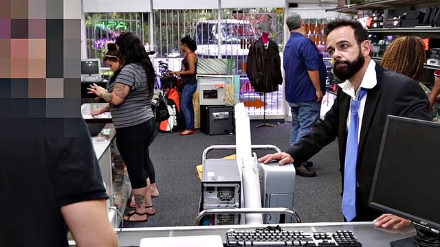 Real suited gay fucks the ass of pawnshop owner in office