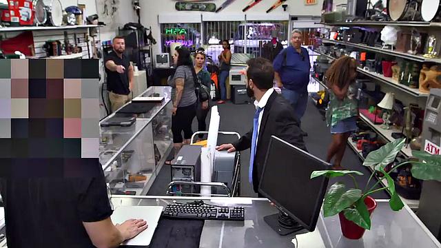 Real suited gay fucks the ass of pawnshop owner in office