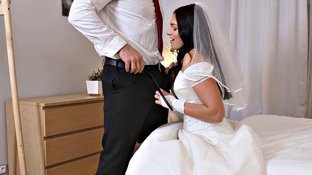 Bridal couple gets down & dirty with ass licking & handjobs on wedding night