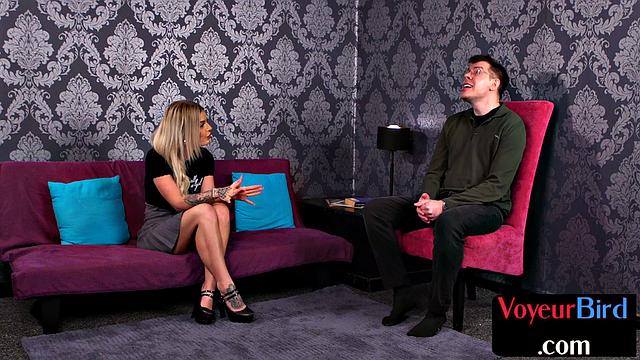 Voyeur watches loser wanking his cock