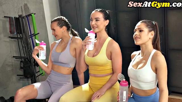Cockhungry gym babes nailed in orgy after workout