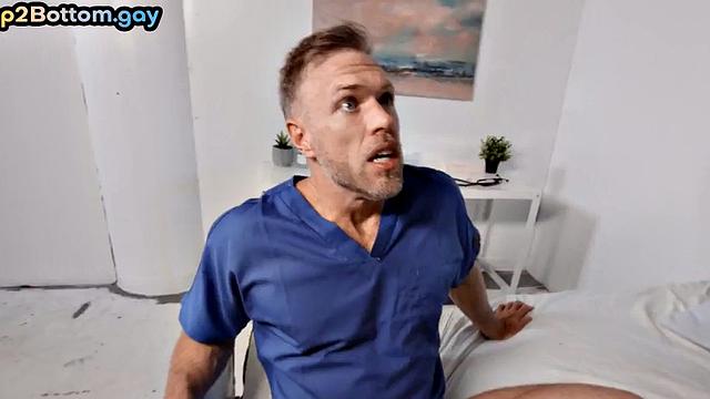 Bareback doctor fucks inked patient during medical check