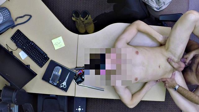 Bareback office sex with boss ends with cumshot in customer's ass