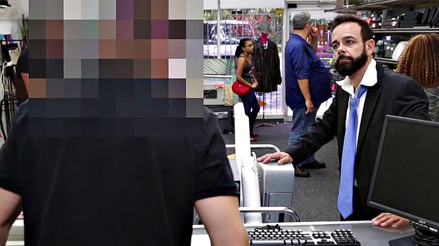 Bareback office sex with boss ends with cumshot in customer's ass