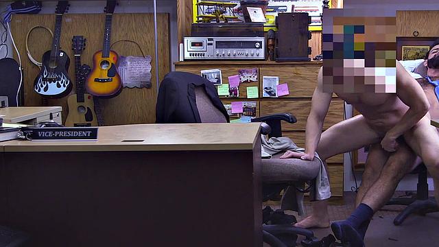 Bareback office sex with boss ends with cumshot in customer's ass