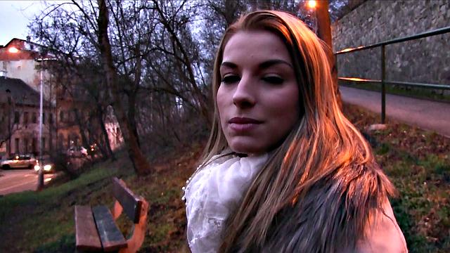 Skinny blonde gets fucked outside