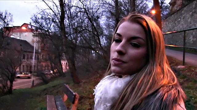 Skinny blonde gets fucked outside