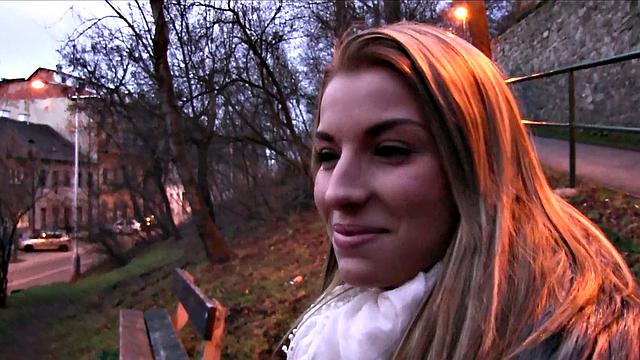 Skinny blonde gets fucked outside