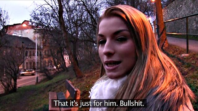 Skinny blonde gets fucked outside